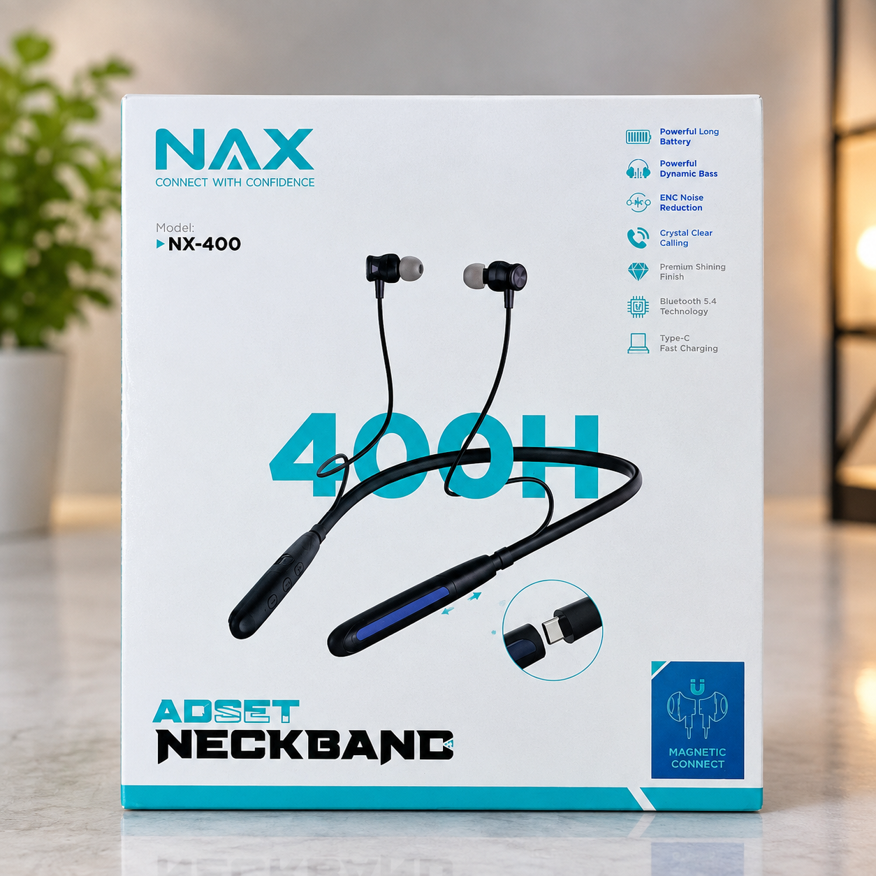 NAX NX-400 Wireless Neckband Headset | 400H Playtime, Bluetooth 5.4 & Dynamic Bass